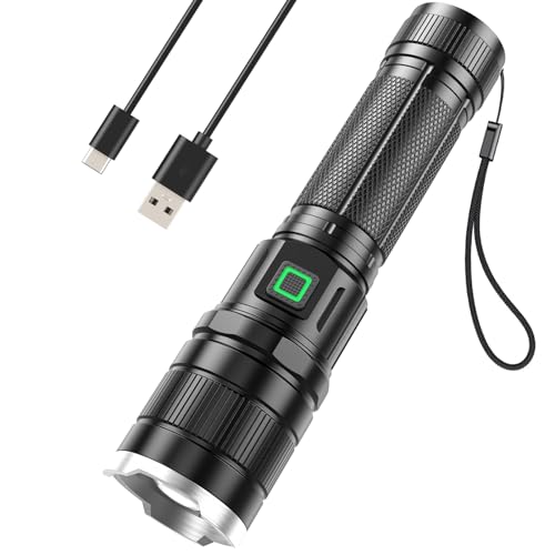 GEARLITE Taschenlampe LED Aufladbar, 10000 Lumen LED Taschenlampe Extrem Hell mit 3 Modi, IP65 Wasserdichte Taschenlampe Zoomable für Camping, Wandern, Outdoor, Notfall