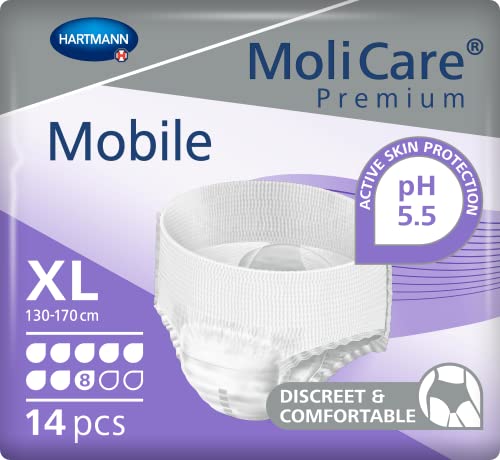 MoliCare Premium Mobile Einweghose: Diskrete Anwendung bei Inkontinenz für Frauen und Männer; 8 Tropfen, Gr. XL (130-170 cm Hüftumfang), 14 Stück