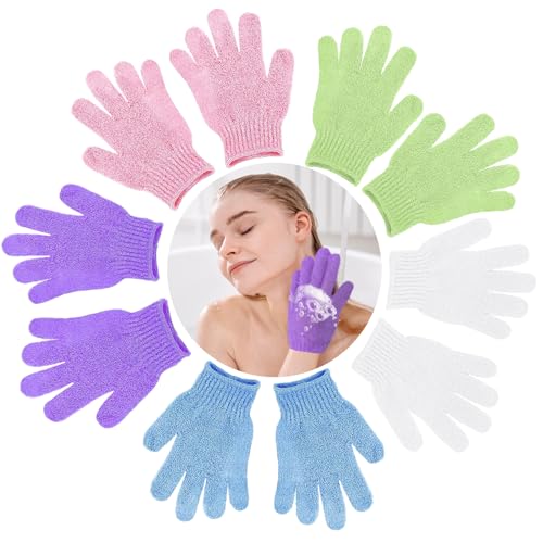 KEYRI 10 Stück Peelinghandschuh, Peeling-Handschuhe Exfoliating Gloves für Körper und Gesicht Massage Handschuh Peeling Waschhandschuhe für Frauen Dusche Spa Massage (Weiß+Rosa+Lila+Grün+Blau)