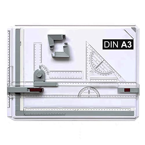 Queiting Zeichenplatte A3 Zeichenbrett Professioneller Zeichentisch mit Schiebelineal Zeichendreieck und Maßstab T-Quadrat für Ingenieure Designer Studenten zum Exaktes Arbeiten und Studium