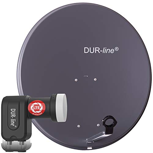 DUR-line MDA 80 Anthrazit - Digiatale 2 Teilnehmer Satellitenschüssel Komplett-Anlage mit +Ultra Twin - LNB [Camping, Astra 19,2°, DVB-S/S2, Full HD, 4K, 3D]