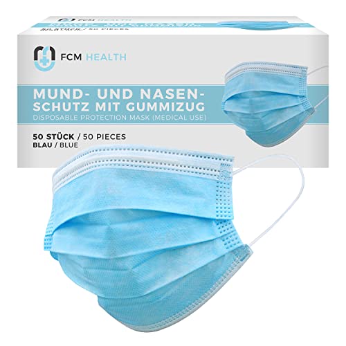 Mea Vita medizinischer Einweg Mund- und Nasenschutz Typ IIR, 50er Pack, 3-lagig, Einweg Maske, Gummizug (Blau)