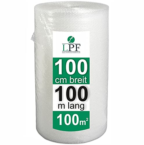 dieLUFTPOLSTERFOLIE Luftpolsterfolie 100cm x 100m Verpackungsfolie Luftpolster Rolle Blisterfolie Noppenfolie Polsterfolie Umzug 1m Knallfolie Polstermaterial Versand Transparent Umzugfolie 100