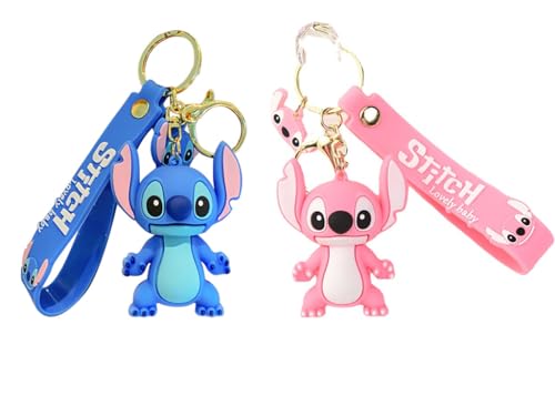 RWXCOW 2-Piece Set Keychain,Stitch Gifts Niedliche Schlüsselanhänger Ohana bedeutet Familie Freundschaft Geschenk Stich Stuff Ornament Herz Schlüsselanhänger Geburtstagsgeschenk