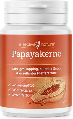 Papaya Kerne getrocknet - 50 g - Enthält das Enzym Papain - Getrocknete Papaya Samen in Rohkostqualität - Papaya-Pfeffer ohne Zusatzstoffe - Würziges Topping