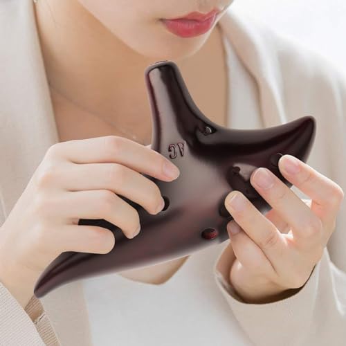 12 Löcher Ocarina, 12 Tones Alto C Smoked Okarina Flöte mit Songbook Schutztasche Umhängeband, Ocarina Keramik für Kinder und Erwachsene (Brau)