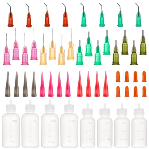 CYIOU 8 Stück Nadelflasche Plastik Nadelflaschen-Applikator 30ml /50ml Nadelspitzen-Kleberflasche mit 36 Mündernadelspitzen und 8 Kappen für DIY Quilling Craft Malerei Kunstwerk Hobbys