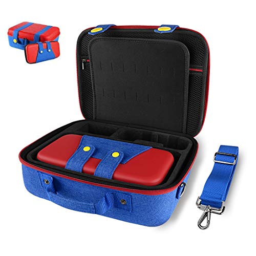 Linkidea Hartschalen-Tragetasche, kompatibel mit Nintendo Switch/OLED-System, tragbare schützende HardShell-Reisespieltasche für Nintendo Switch-Konsole und Zubehör (Rot und Blau)