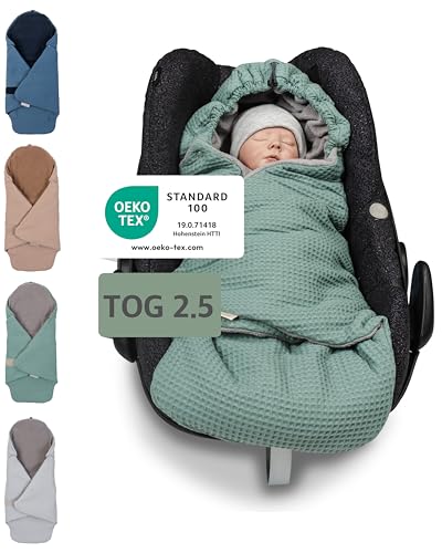 ULLENBOOM Einschlagdecke Babyschale, 100% Oeko-TEX Materialien, Salbeigrün (Made in EU) - Babydecke für Kindersitz oder Kinderwagen, kuschelige Decke für Babys, Für Frühling und Sommer