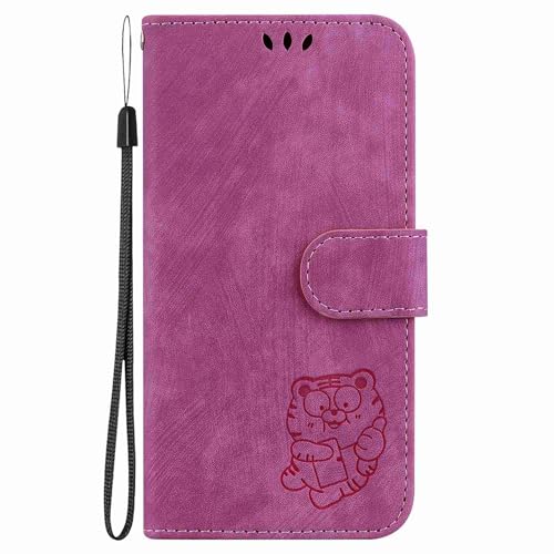 Beddouuk Hülle für Samsung Galaxy A03S Handyhülle,Premium PU Leder Folio Brieftasche Stoßfest Schutzhülle Klapphülle,3D Cartoon Tiger Muster Handytasche Flip Case Ständer-Rot