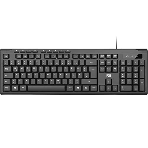 Rii Tastatur Kabelgebunden, PC Tastatur USB, Business Slim Tastatur mit Kabel für Computer, Laptop, Mac, Windows, macOS, QWERTZ Deutsches Layout– Schwarz