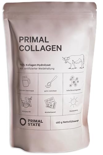 Primal State® Collagen Pulver [460g] - Geschmacksneutral - Bioaktives Kollagen Hydrolysat - Peptide Typ 1 und 3 - Perfekte Löslichkeit