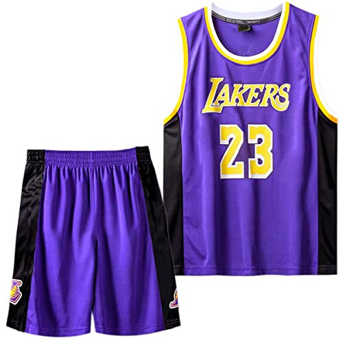 MEEHYRE Kleine Jungen 2er-Set Basketball Trainings Jersey and Pants, Basketball Kleidung Kinder(Violett,L)