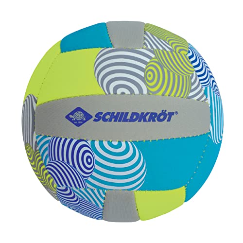 Schildkröt Unisex – Erwachsene Neopren Mini Beachvolleyball, Größe 2, Ø 15 cm, griffige Textile Oberfläche, salzwasserfest, ideal für kleine Kinderhände, 970342, Blau-Gelb-Grau, 2