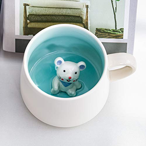 STmea 3D-Kaffeetasse mit Tiermotiv, 355 ml, 3D-Cartoon-Miniatur-Tier-Kaffeetasse, niedliche Cartoon-Figur, Heim-Keramik-Tassen, Morgen-Tassen (kleine Maus (einzelne Tasse)