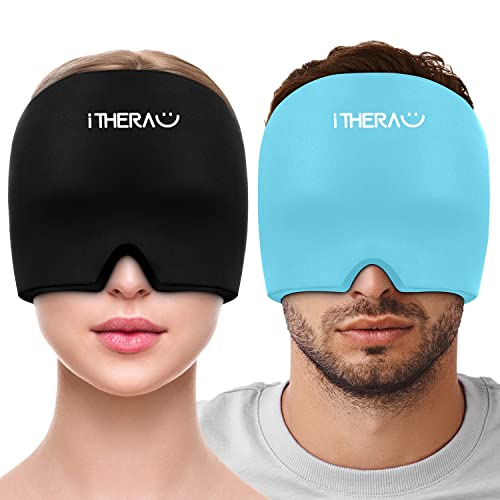 I-THERA-U Migräne Mütze 2pcs Black Blue - 360° Migräne Maske kopfschmerzen maske migräne kältetherapie maske Migräne Relief Cap, Headache Relief Hat Kühlmaske Kühlmütze Kopfschmerzen Maske Kühlhaube