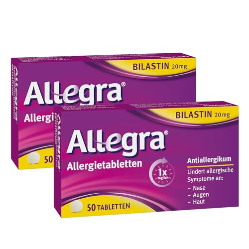 Allegra Allergietabletten 2 x 50 Stk – Antihistaminikum - Wirkstoff Bilastin - schnell und 24 Std wirksam bei Heuschnupfen, Tierhaar-, Hausstaumilben-, Schimmelpilzallergie, Urtikaria