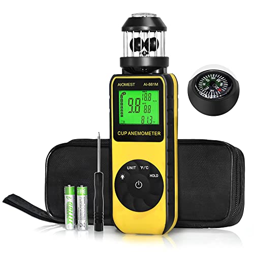 AIOMEST Windmesser Windmessgerät, 881M Digital Anemometer Handheld 4 Cups, ±4% Hoher Genauigkeit Wind Gauge Misst MAX/AVG Windgeschwindigkeit & Temperatur (℃/℉) für Schießen, Segeln, Surfen, Drohne