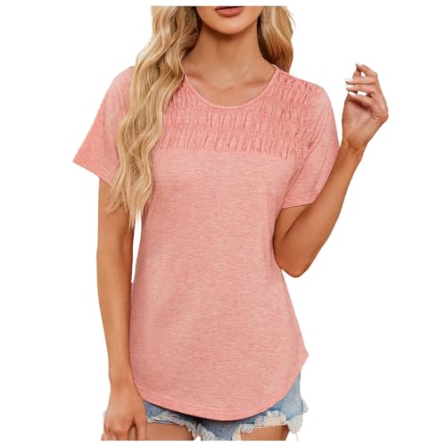 Lockeres T-Shirt Damen Damen-Sommeroberteile, Trendige Kurzarm-Shirts, Rundhals-T-Shirt T-Shirt Damen mit Aufdrutiere (Pink, L)