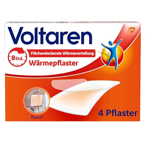 Voltaren Wärmepflaster ohne Arzneimittelwirkstoff für langanhaltende Schmerzlinderung bei Rückenschmerzen, Nackenschmerzen und Schulterschmerzen, 4 Pflaster