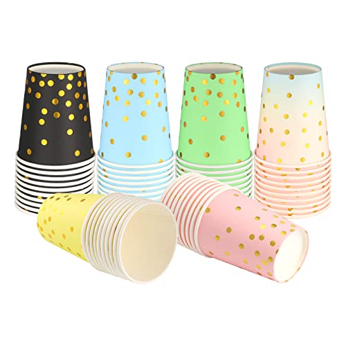 Fanshiontide 60 Stück Pappbecher, Einwegbecher Papierbecher 250ml Gold Dot Partybecher Kaffeebecher Trinkbecher, für Kinder DIY, Partybedarf, Tee, Heißen und Kalten Getränken (Grün)