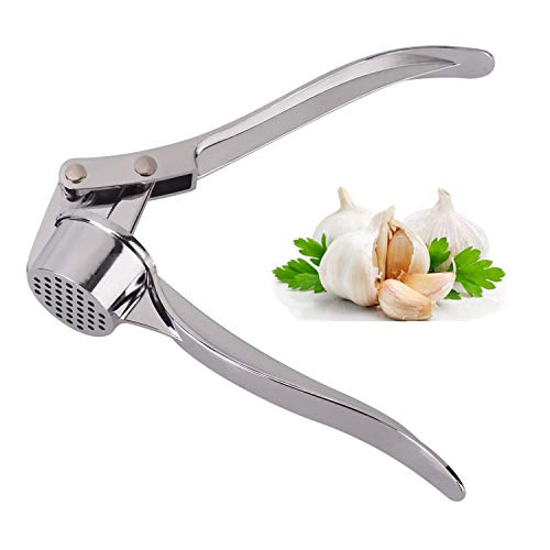 Jsdoin Knoblauchpresse, Knoblauchschneider Garlic Press, Knoblauch Crusher Praktischer Küchenhelfer Spülmaschinenfest Robust, Zink, Silber