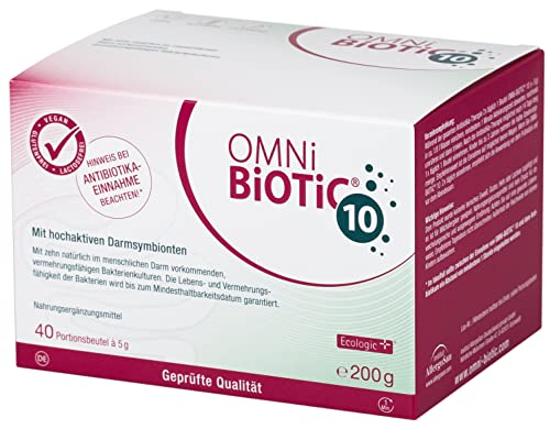 OMNi BiOTiC 10 | 40 Portionen (200g) | 10 Bakterienstämme | 10 Mrd. Keime pro Tagesdosis | Pulver | Mit Inulin | Vegan | Glutenfrei | Lactosefrei | Zur täglichen Anwendung