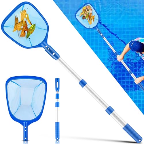 Pool Kescher, Poolkescher mit Teleskopstange,Poolskimmer,Pool Reinigungsset,Pool Maintenance Kit Feinmaschiges Netz Poolzubehör für Spas, Swimmingpool, Pool Blätter und Schmutz