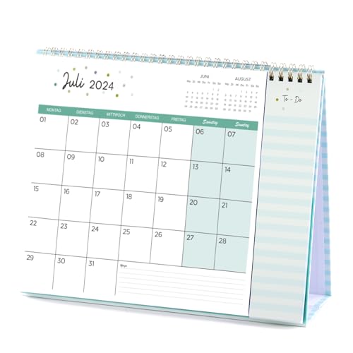 Tischkalender 2024 2025 - Kalender 2024 2025, 18-Monatskalender von Juli 2024 bis Dezember 2025 mit 53 To-Do-Memo-Seiten Pocket Large Typografie Home Office Schule 26,5 x 21,5 x 8,5 cm