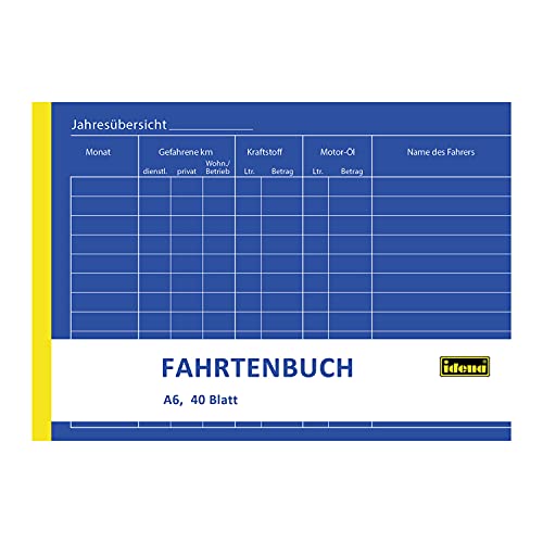 Idena 314250 - Fahrtenbuch, DIN A6 für 390 Fahrten, doppelseitig bedruckt, holzfreies Papier, 40 Blatt, 1 Stück