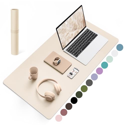 YSAGi Schreibtischunterlage, Mauspad mit Leder und Rutchfeste Wildleder, Multifunktionales Office Mousepad Laptop Schreibunterlage, Tisch-Schutz Unterlage für Büro/Home-Office (Beige, 80x40cm)