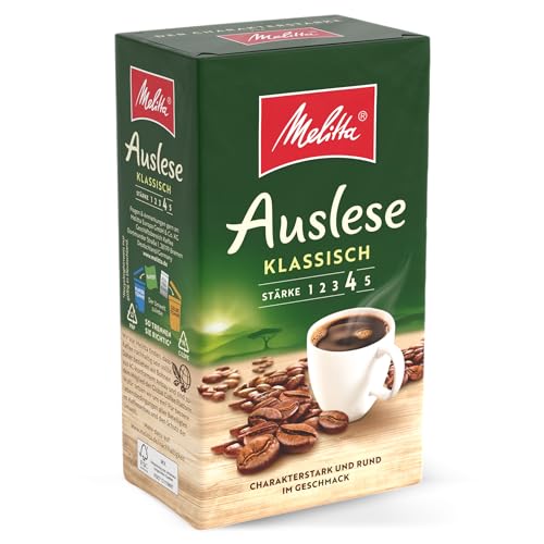 Melitta Auslese Filter-Kaffee 500g, gemahlen, Pulver für Filterkaffeemaschinen, starke Röstung, geröstet in Deutschland