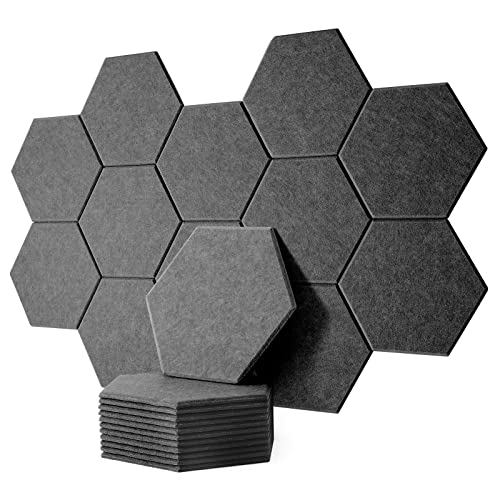 Rdutuok 12 Stück Akustik Panel,30x26x1cm Hexagon Akustik Absorber Schallschutzplatten Akustikpaneele Wand für Tonstudio, Büro,Studio und Wanddekoration（Dunkelgrau）