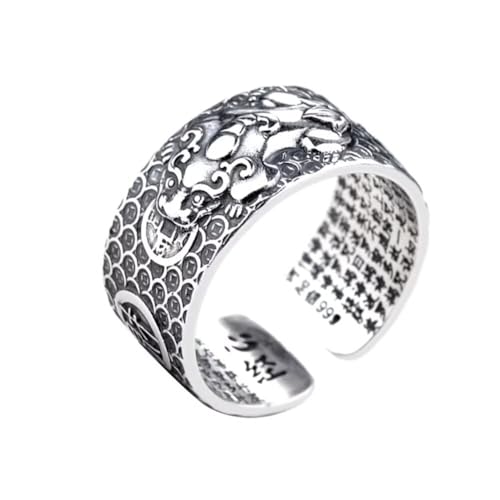 AMZBNEIDI Chinese Lucky Feng Shui Auspicious Ring ， Feng Shui Pixiu-Ring Sterling Silber Ringe Reichtum Glück Öffnung Verstellbarer Ring Tibetisch-buddhistischer Schmuck