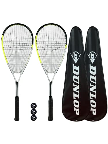 Dunlop Hyper Lite Pro Squashschläger Doppelpack, inkl. vollständiger Schutzhülle und 3 Squashbällen