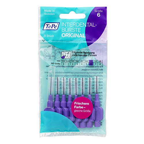 TePe Interdentalbürste Lila ISO-Größe 6 (1,1 mm) / Für eine einfache und gründliche Reinigung der Zahnzwischenräume / 1 x 8 Interdentalbürsten