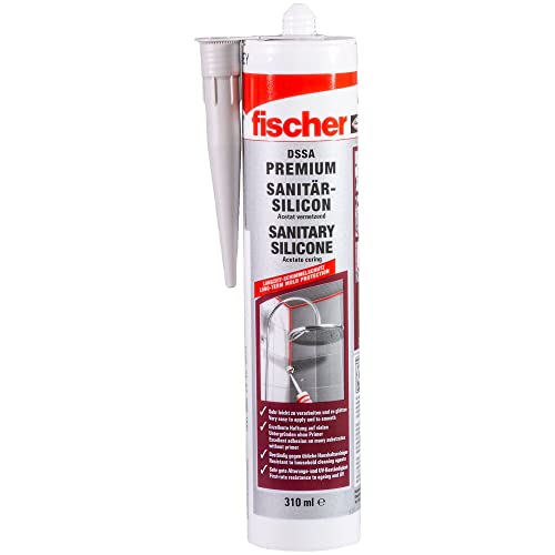 Fischer 512208 Sanitärsilikon DSSA FUG, Silikon zum Abdichten & Verfugen im Sanitär- und Küchenbereich, Kartusche für zahlreiche Anwendungen und Baustoffe, 1 x 310 ml, fugengrau