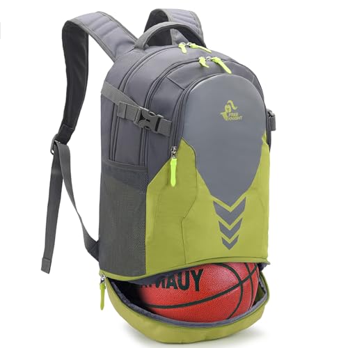 Bseash 35L Basketball Fußball Rucksack mit Boden Ballfach, große Kapazität Sport Rucksack Ausrüstung Turnbeutel für Jungen Mädchen Athleten (Lichtgrün)