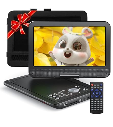 YOTON 12,5" Tragbarer DVD-Player Mit 10,5" HD-Schwenkbildschirm Für Das Auto, Mit Autoladegerät, Memory-Playback-Funktion, Unterstützt 4-6 Stunden Wiedergabe [Blu-ray Nicht Unterstützt], mit USB