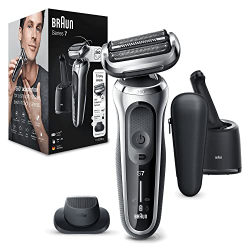 Braun Series 7 Rasierer Herren Elektrisch, Elektrorasierer & Trimmer mit Reinigungsstation, 360° Flex, Wet & Dry, wiederaufladbar & kabellos, 71-S7200cc, silber