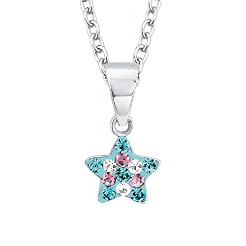 Prinzessin Lillifee Kette mit Anhänger 925 Sterling Silber Mädchen Kinder Halsschmuck, mit Preciosa, 35+3 cm, Multicolor, Stern, Kommt in Schmuck Geschenk Box, 2013183