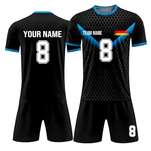 Personalisiert Fußball Trikot Fussball Trikot für Kinder/Erwachsene Unisex Fan Shirt & Shorts Set Name Nummer Team Logo 2024 Trikot Fanartikel Football Trikot für Jungen/Herren Football Jersey Trikot