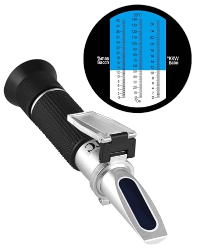 LAOYE Winzer Refraktometer Wein 0-32 Brix (Zucker) 0-140 Öchsle 0-27 KMW Öchslewaage Refraktometer Weinherstellung ATC Refractometer für Messung des Zuckergehalt zur Weinbau, DE-Anleitung