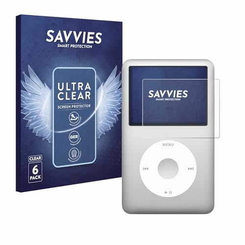 Savvies 6 Stück Schutzfolie für iPod classic Gen 5-7 Displayschutz-Folie Ultra-Transparent