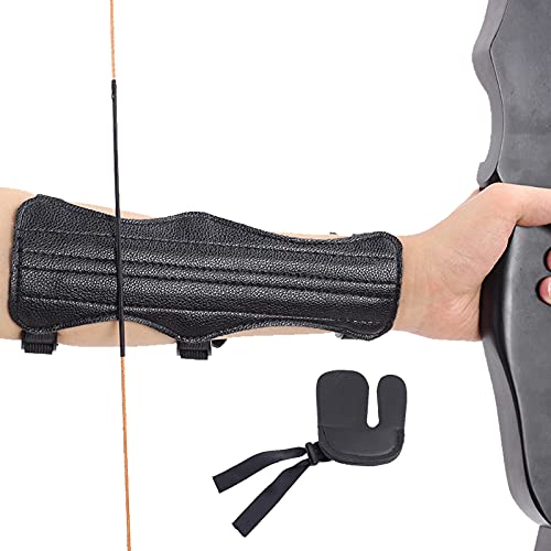 Bogenschießen Armschutz,Bogenschießen Unterarmschutz mit Fingertab,Bogensport Zubehör für Bewegung Laufen Joggen Gymnastik Schwarz