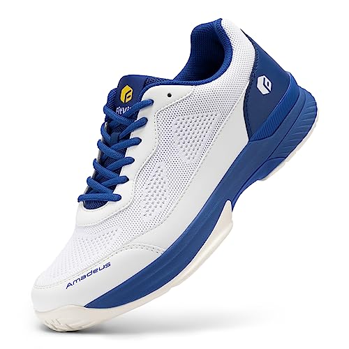 FitVille Extra Weit Tennisschuhe Herren rutschfest Hallenschuhe Atmungsaktiv Badminton Schuhe Bequemen Fitnessschuhe Weiß/Blau 43 EU Normal