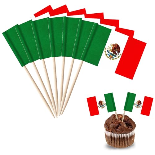 YXHZVON 100 Stück Cocktail Stick Flaggen, Mexiko Flagge Zahnstocher, Cocktail Picks Mini-Flagge Cupcake Toppers Stick für Partydeko Food Cake Obst Sandwich Party Pub Deko