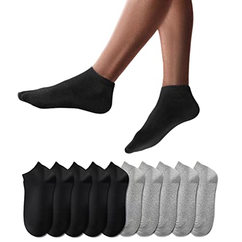 YouShow Sneaker Socken Herren Damen 10 Paar Kurze Halbsocken Quarter Baumwolle Unisex (Schwarz und Grau,43-46)