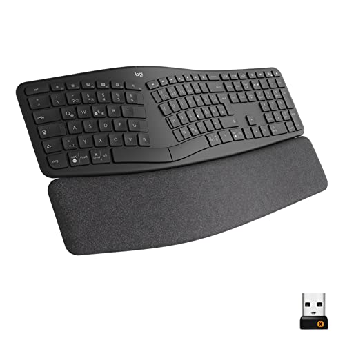 Logitech ERGO K860 kabellose ergonomische Tastatur – geteilte Tastatur, Handballenauflage, natürliches Tippen, schmutzabweisendes Material, Bluetooth und USB-Verbindung, für Windows/Mac - Graphit