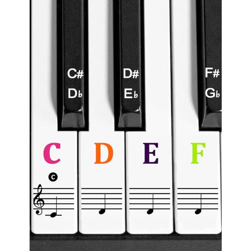 Piano Keyboard Aufkleber für 88/76/61/54/49/37 Tasten | Bunte Klavieraufkleber | Transparente und abnehmbare Tastaturaufkleber | Piano Key Stickers für Anfänger